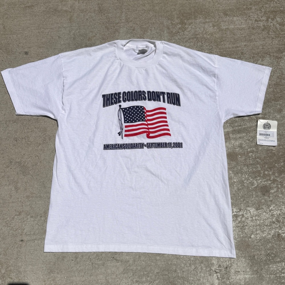Jerzees 2001 These Colors Dont Run 9/11 American Solidarity T-Shirt White XL NWT
